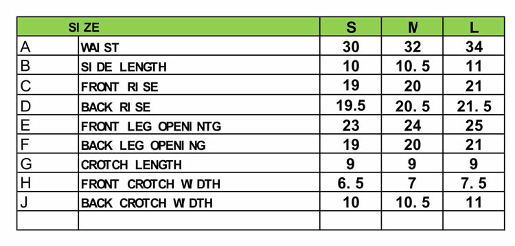 women underwear size spec